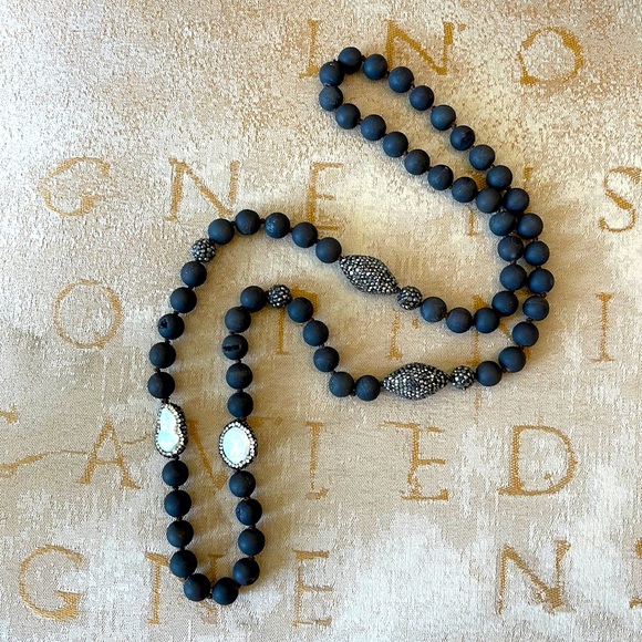 NWOT Gemstone beaded necklace with Rhinestone and fresh water pearls - Picture 1 of 3